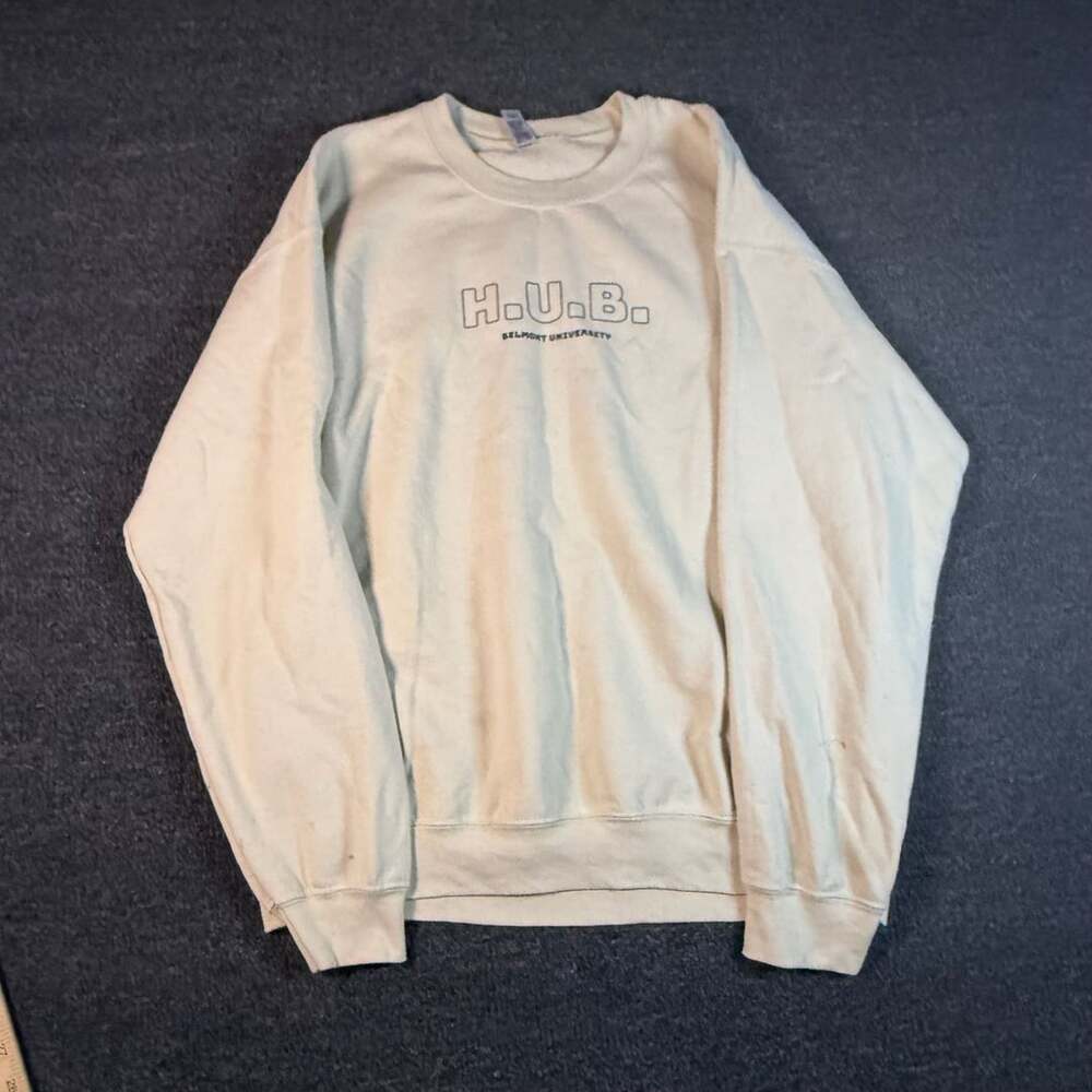 Gildan H.U.B. Belmont University Sweatshirt Size L Cream Crewneck